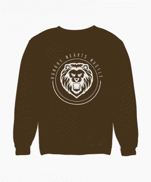 A brown sweatshirt with a white bear logo.