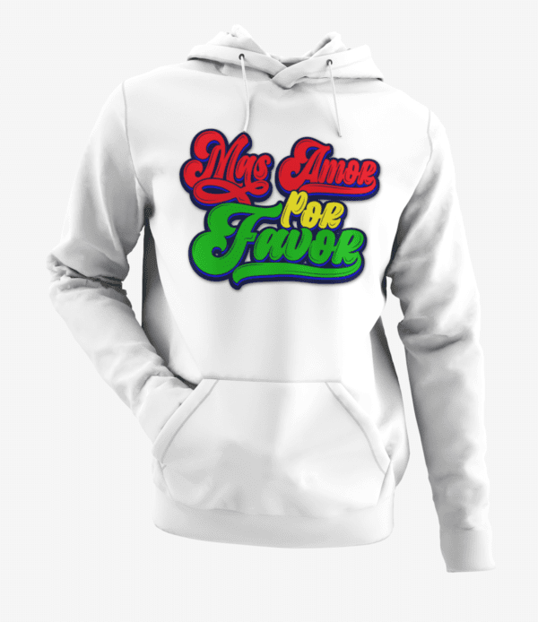 A white hoodie with the words " silly clowns for three ".