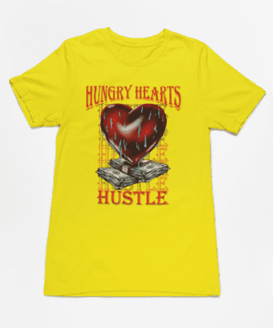 A yellow shirt with an image of a heart on it.