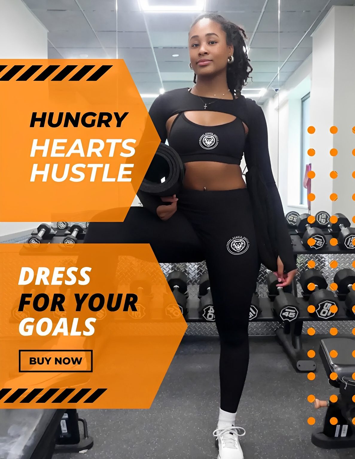 Woman in gym with motivational text